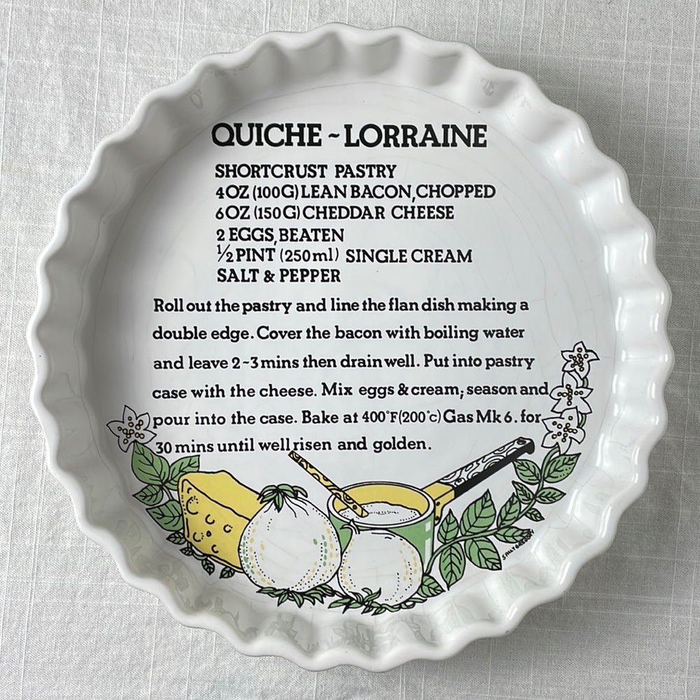 Vintage Quiche Lorraine Recipe Pie Plate bakeware Ulster Ceramics Ireland